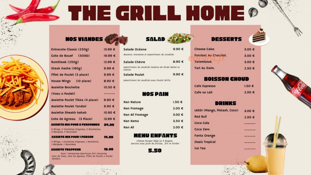 The grill home — carte page 1