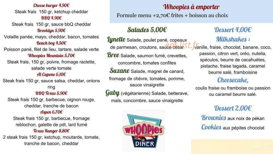 Whoopies diner — carte page 1