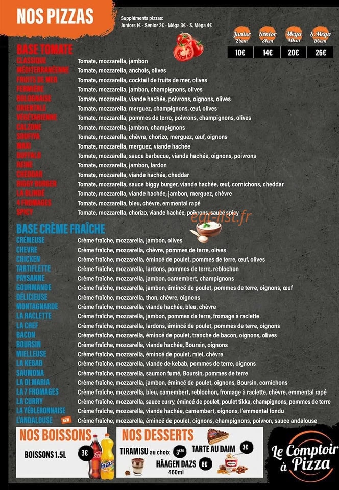 Le Comptoir À Pizza — carte page 1