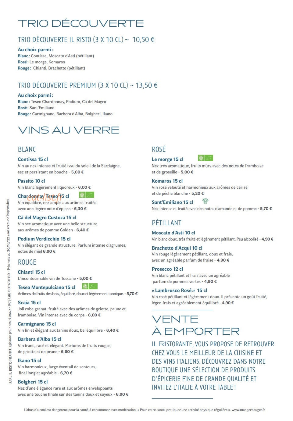 Il Ristorante — carte page 22