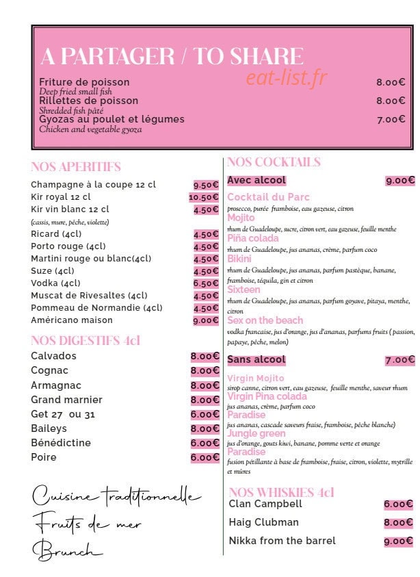 Brasserie du Parc — carte page 5