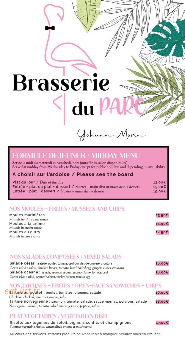 Brasserie du Parc — carte page 1
