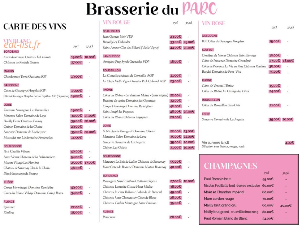 Brasserie du Parc — carte page 7