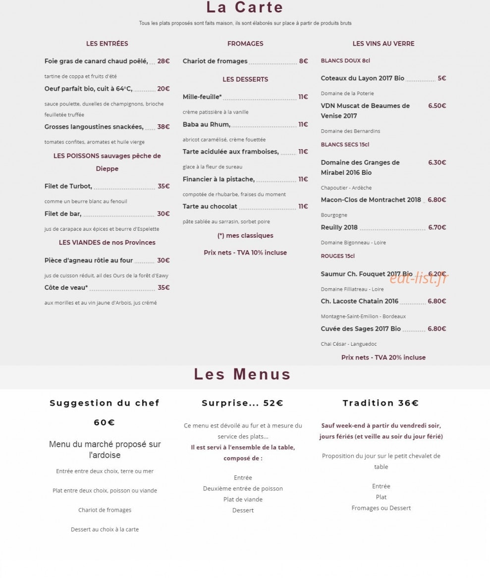 Au Souper Fin — carte page 1