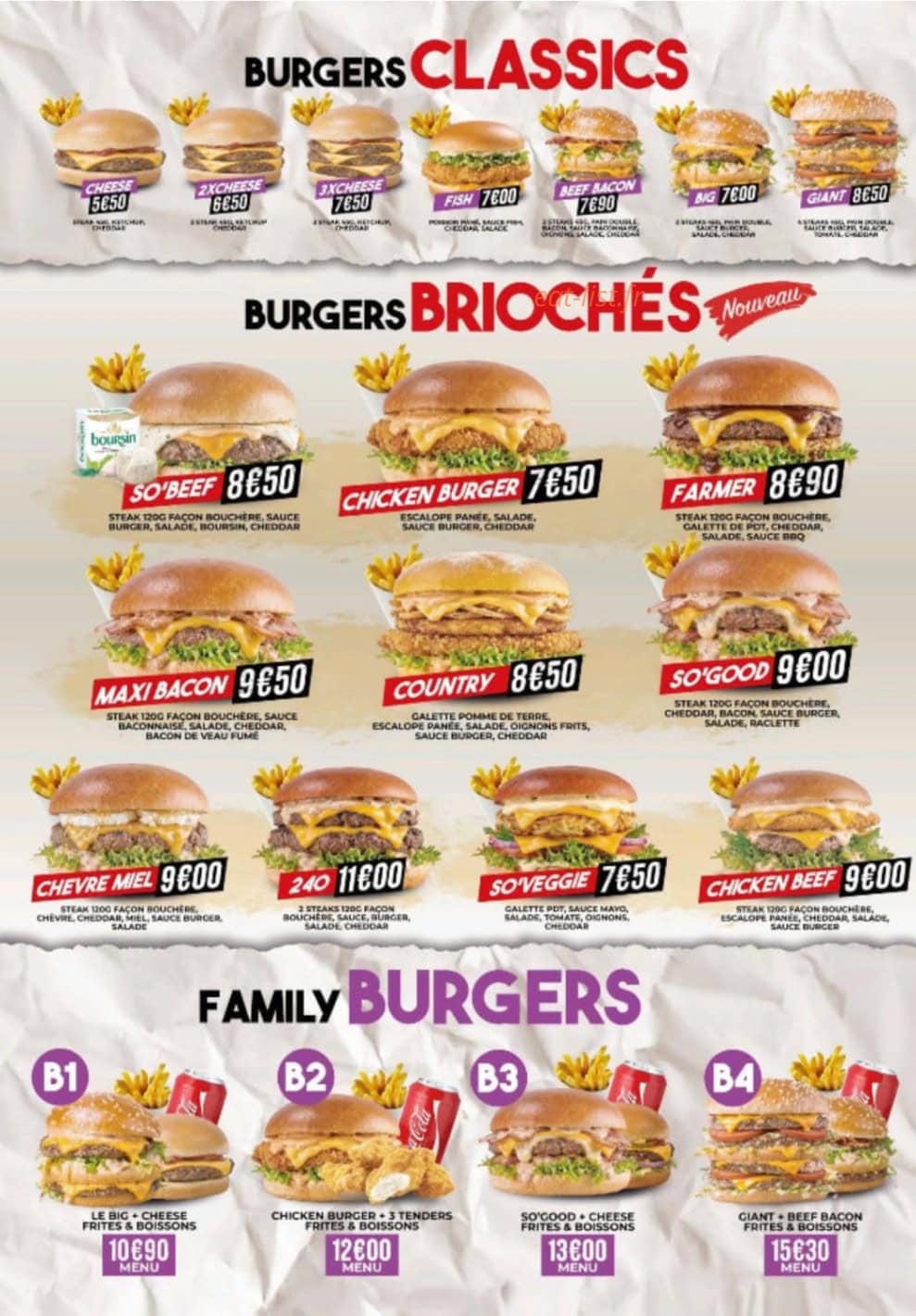 Carte et menu de So’family à Buchy — Les burgers