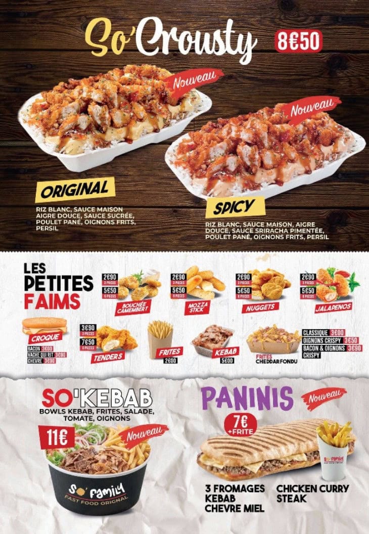 Carte et menu de So’family à Buchy — So crousty