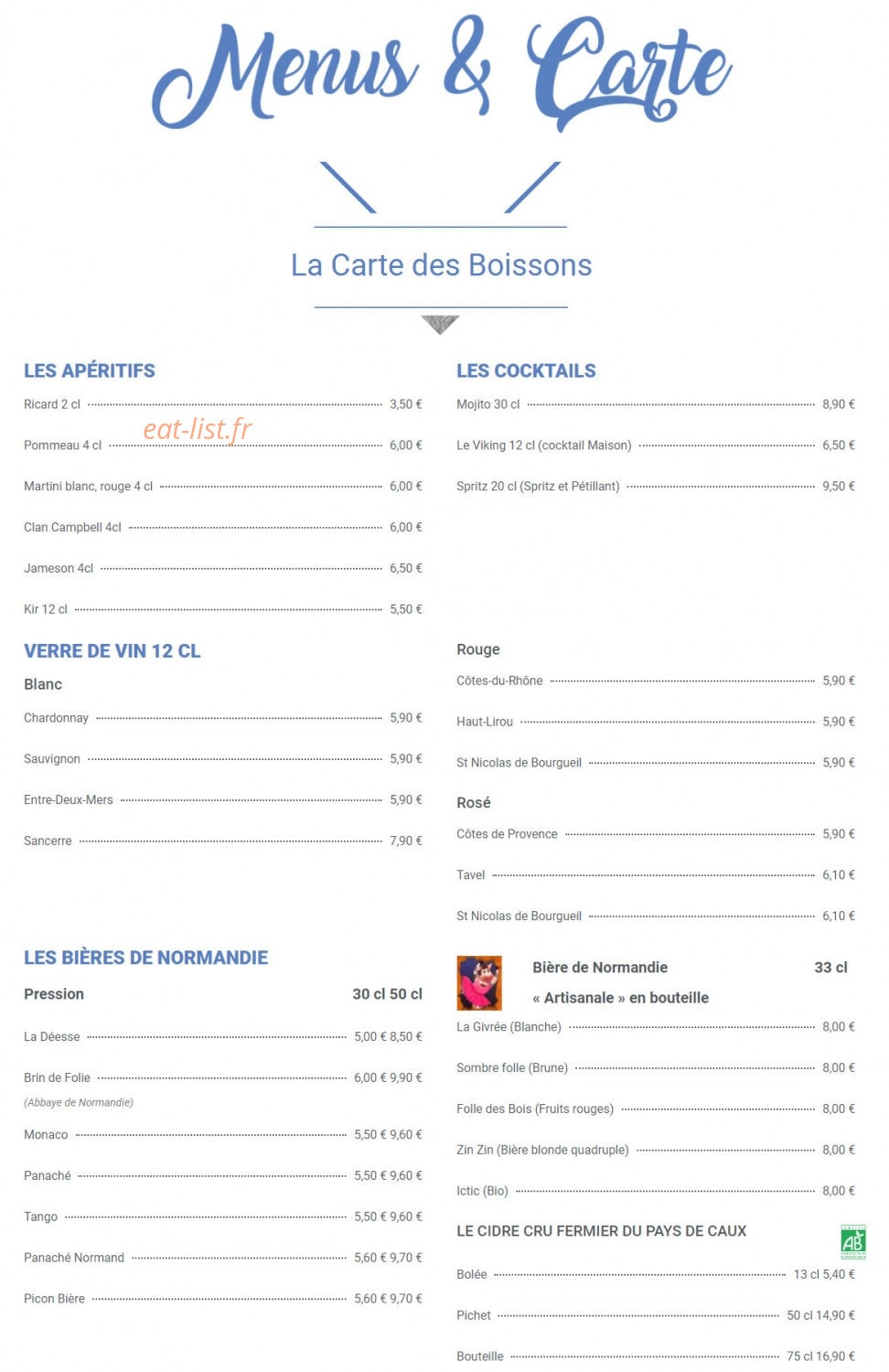 Auberge express — carte page 1