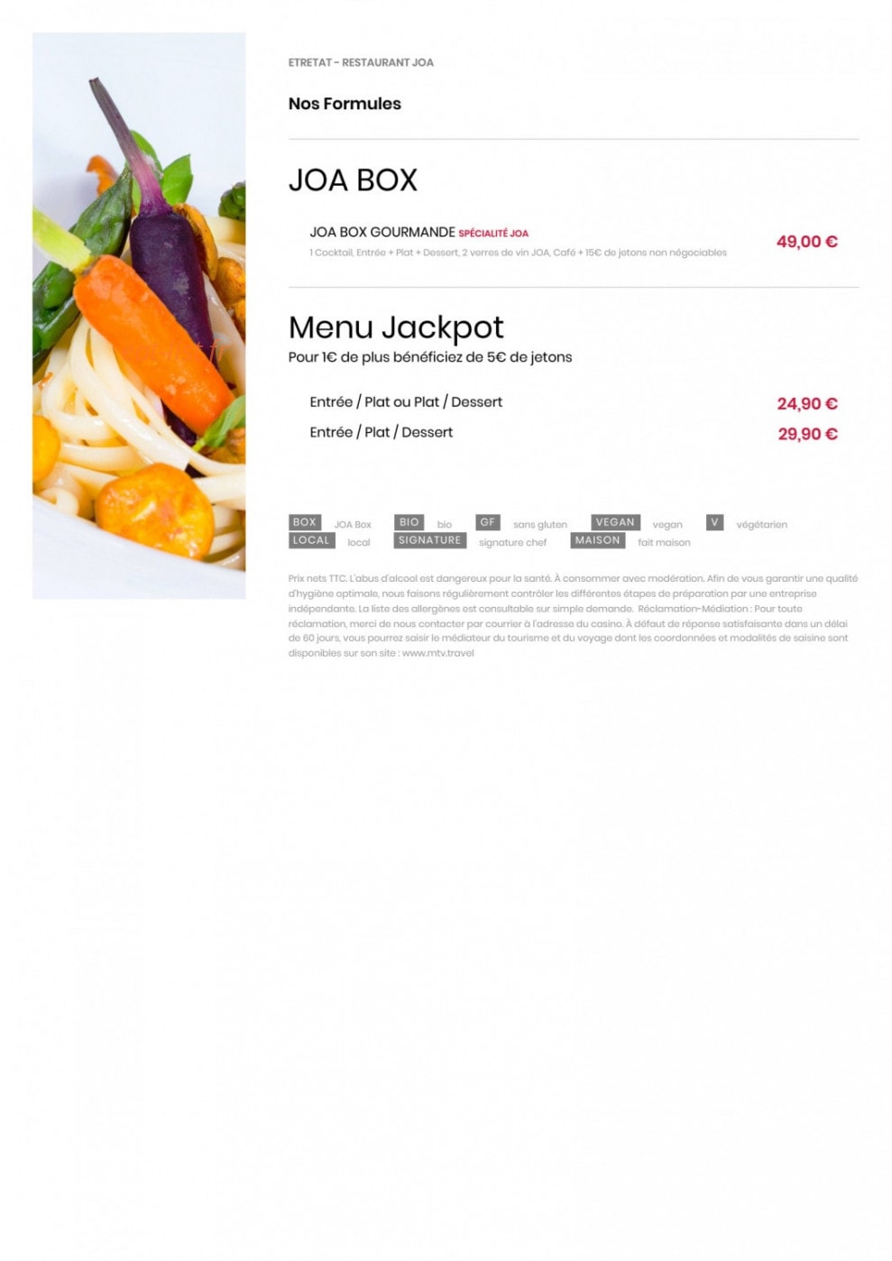 Casino JOA — carte page 1