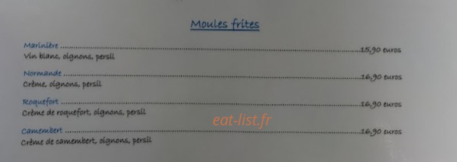 Carte et menu de La Courtine à Etretat — Les moules frites