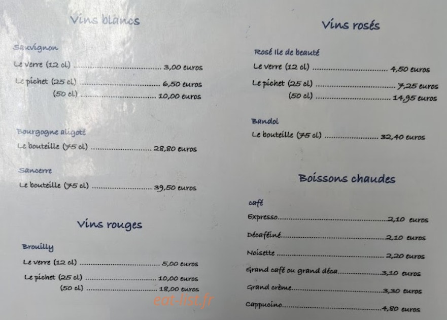 Carte et menu de La Courtine à Etretat — Les vins et boissons chaudes