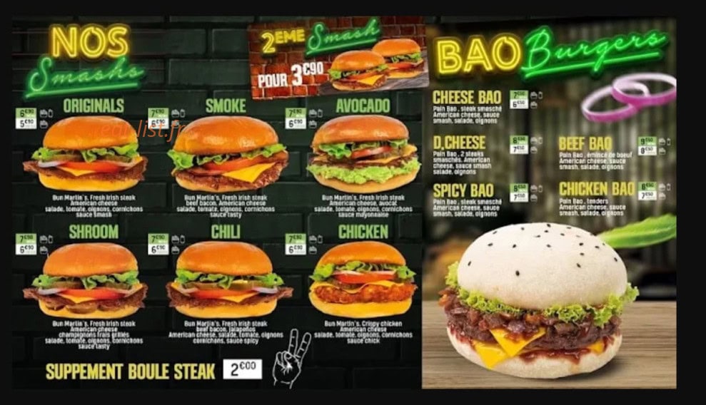 Carte et menu de John’s Burger à Saint Etienne du Rouvray — Les smashs et bao burgers