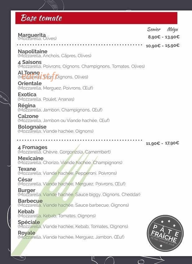 La Case à Pizza — carte page 2