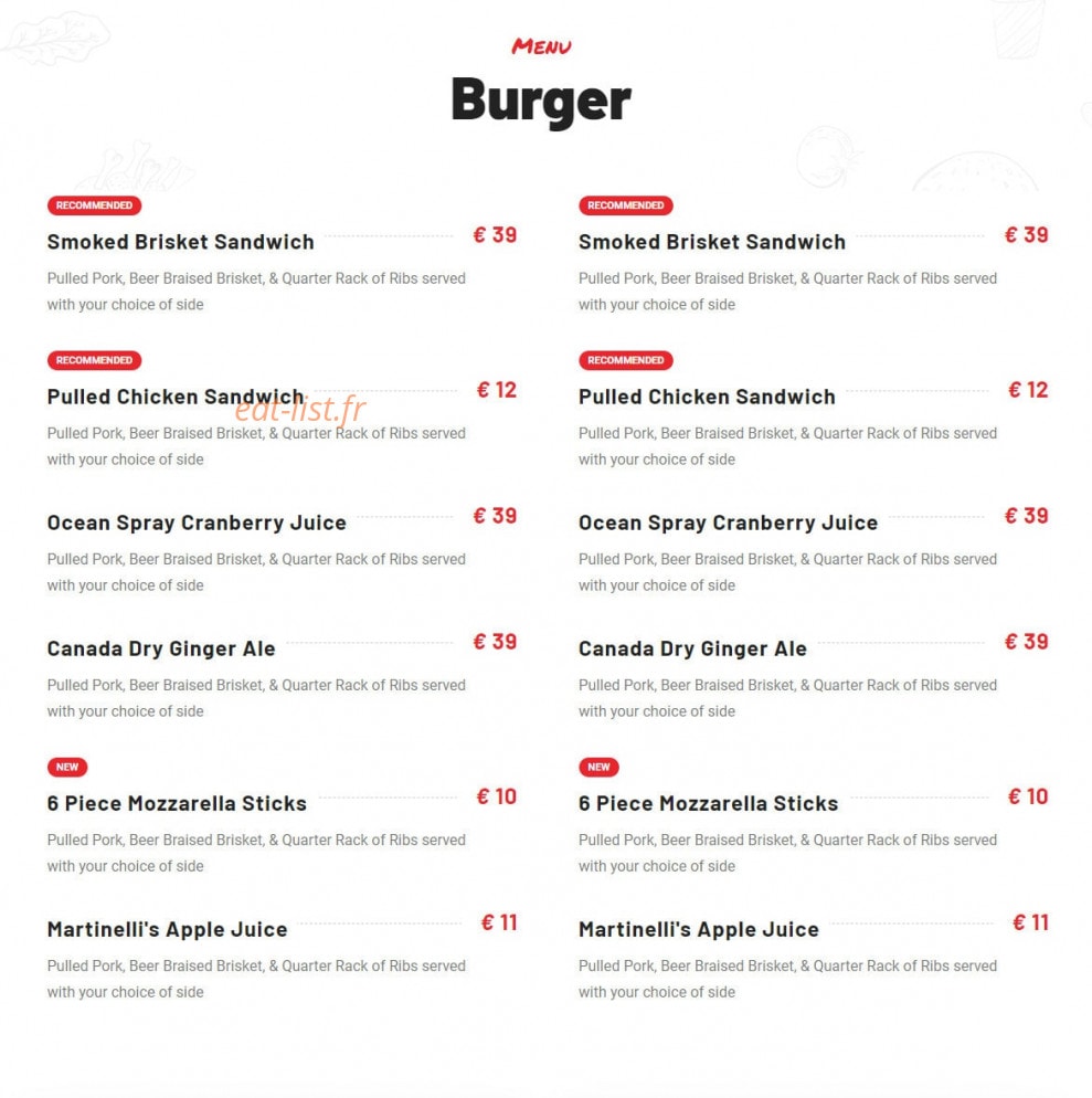 Pizza Béné — carte page 1