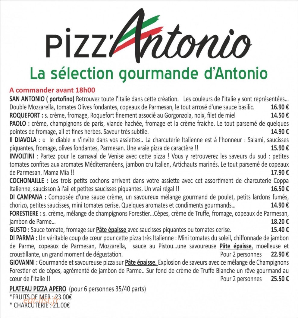 Pizza Antonio — carte page 1