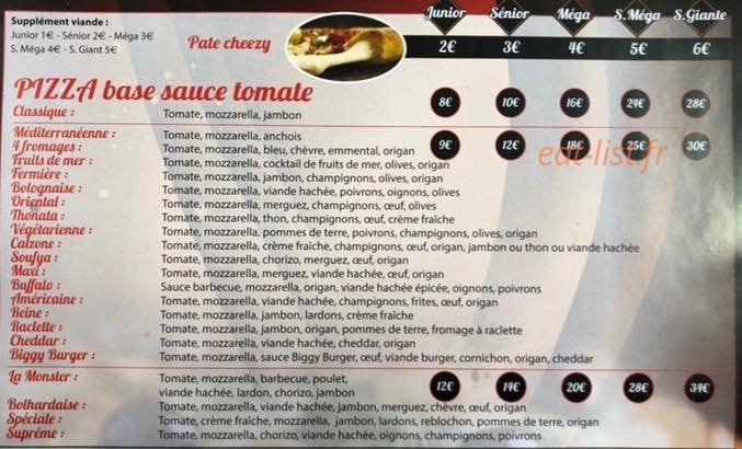 Délices pizza — carte page 1