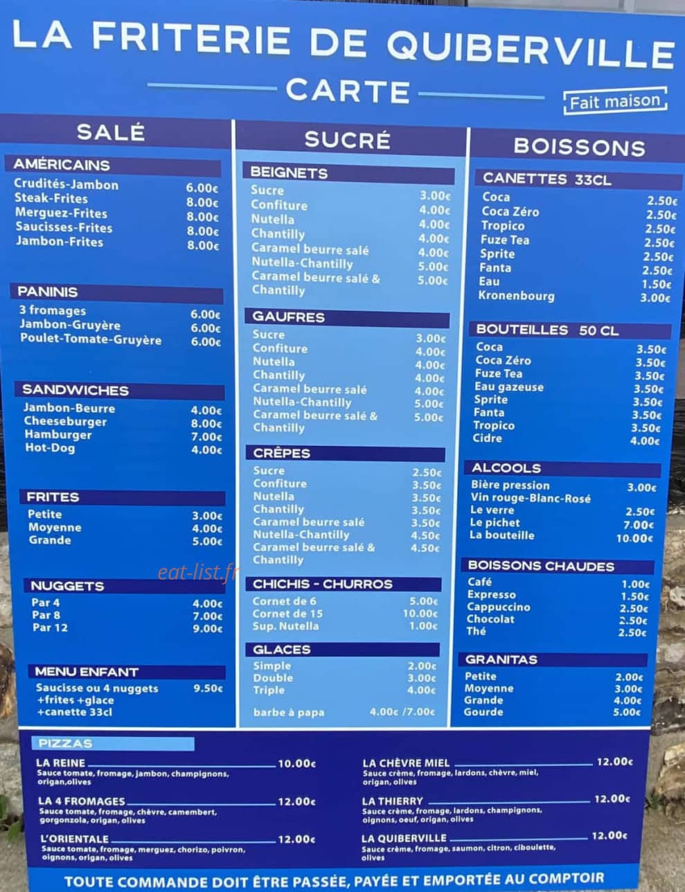 Carte et menu de Friterie De Quiberville à Quiberville — La carte