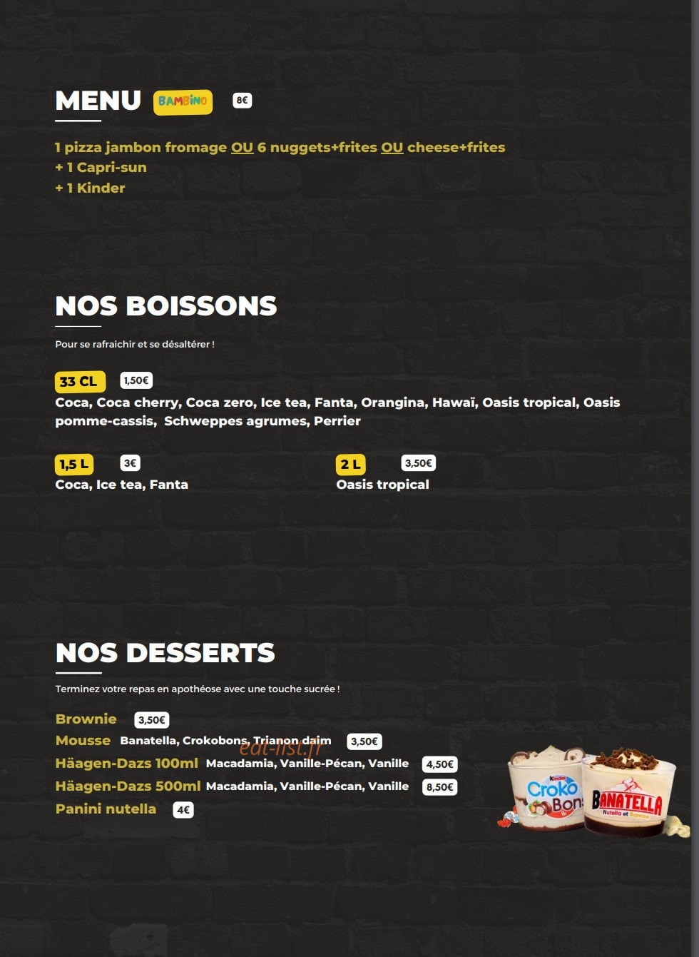 Carte et menu de Le Pétrin à Amfreville la Mi Voie — Les desserts, boissons et menus