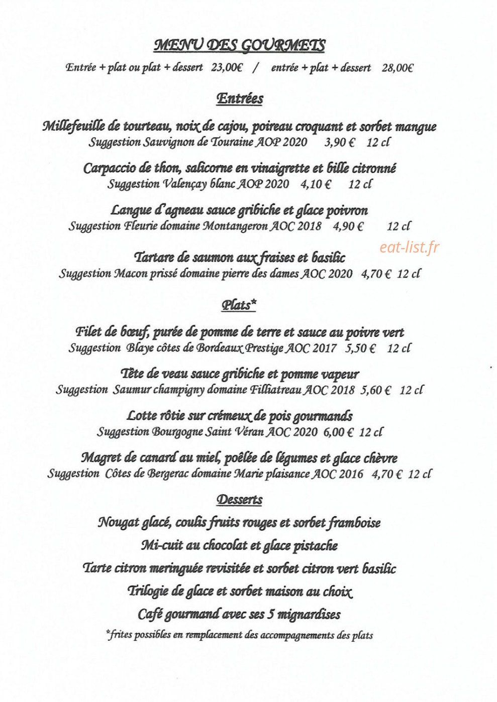L'atelier des Gourmets — carte page 1