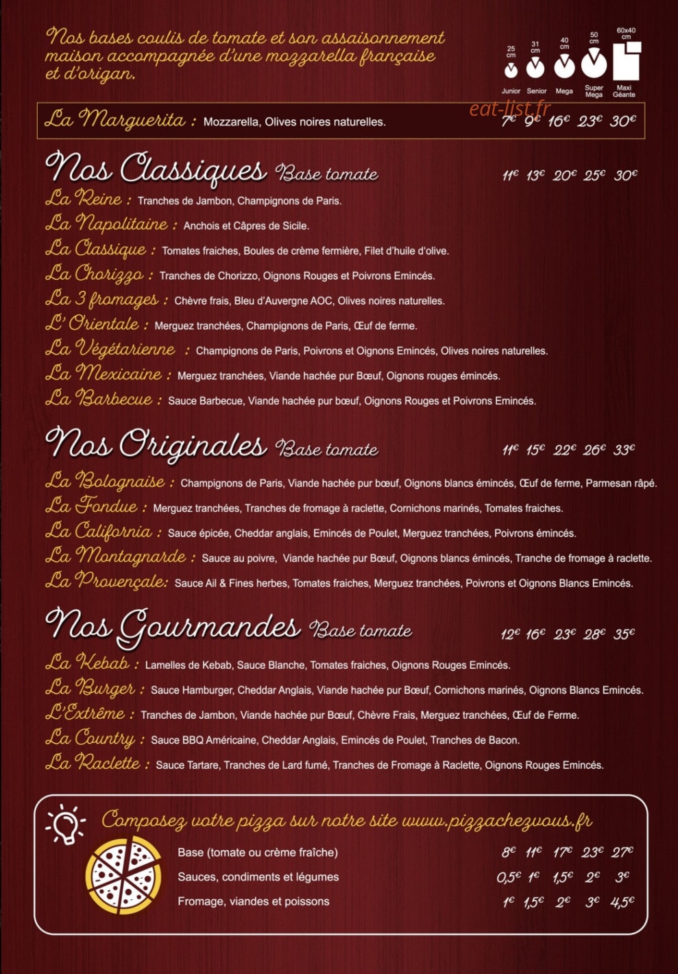 Pizza Chez Vous — carte page 1