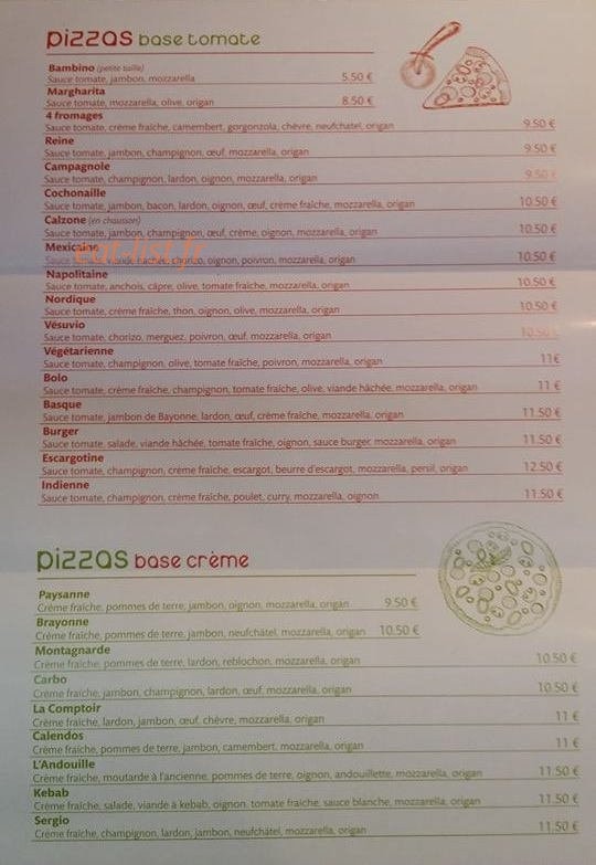 Le Comptoir à Pizza — carte page 1