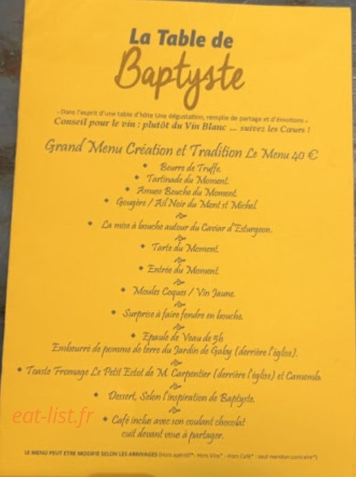 La Table de Baptyste — carte page 1