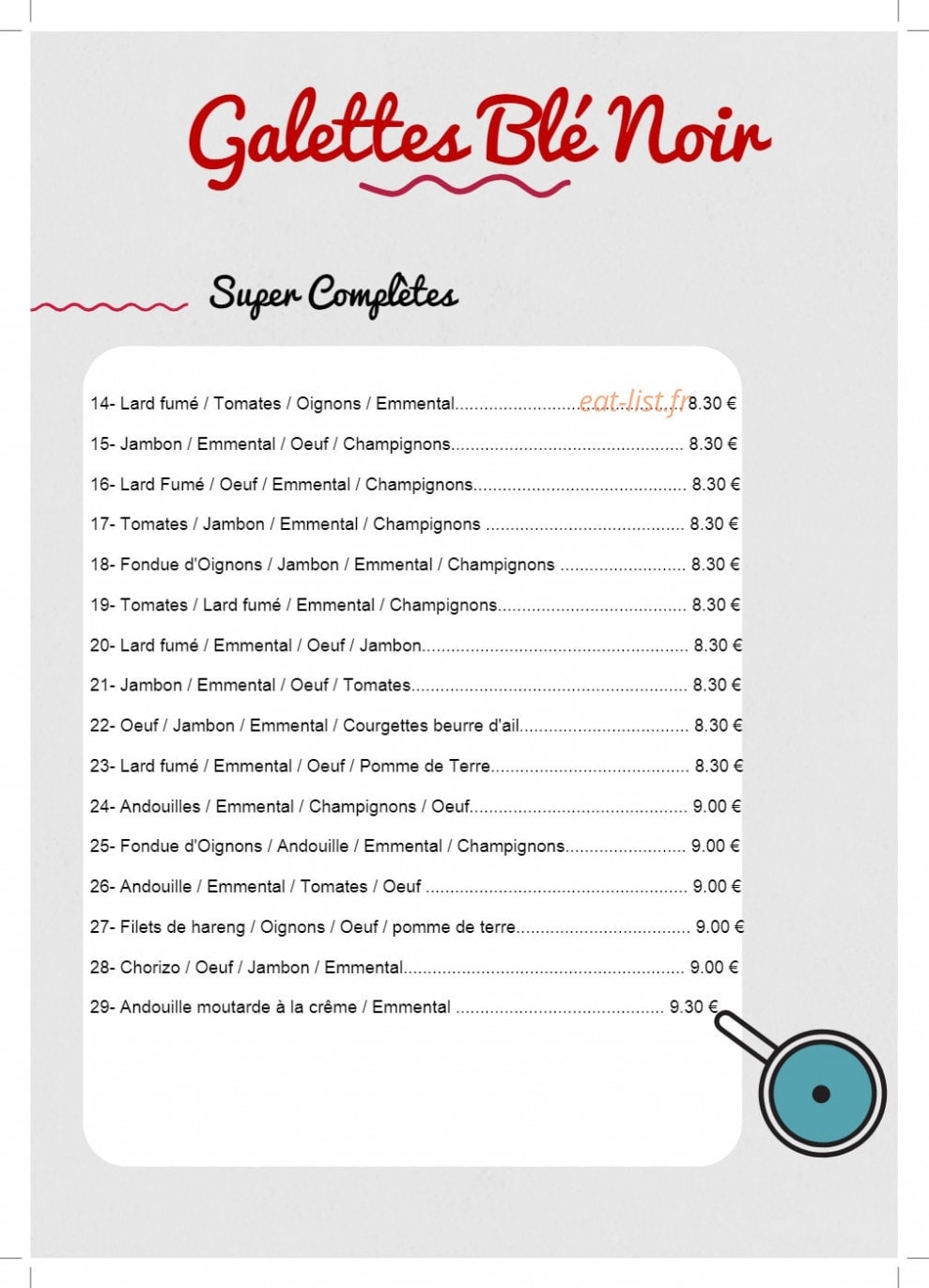 Carte et menu de Crêperie de la cressonnière à Veules les Roses — Les galettes blé noir page 2