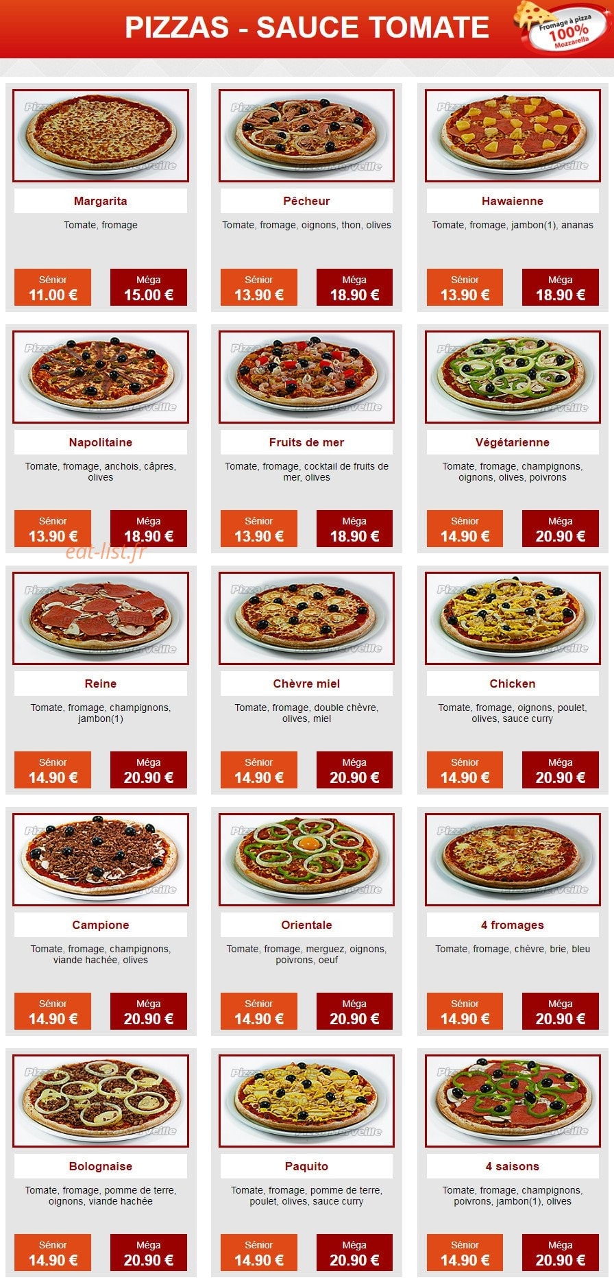 Pizza Merveille — carte page 1