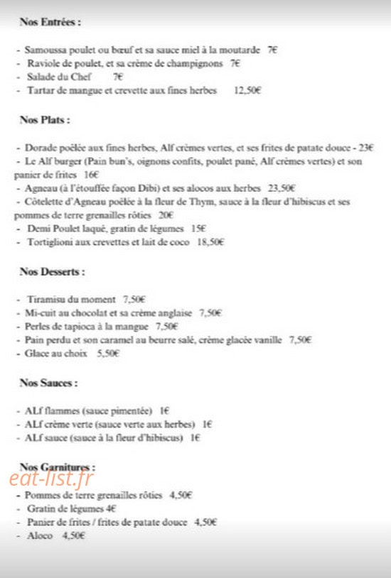 Au comptoir d'Alf — carte page 1