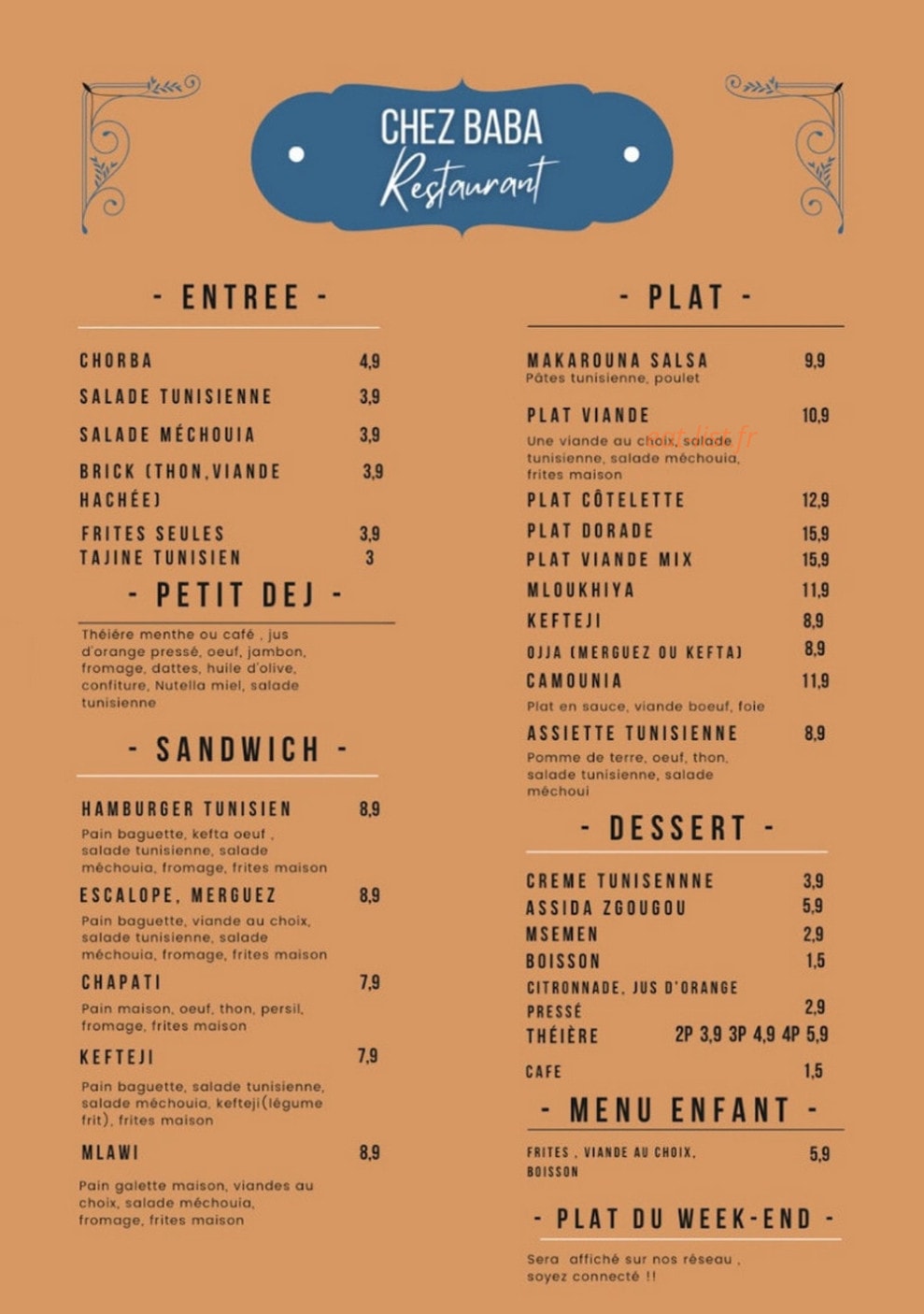 Chez baba — carte page 1