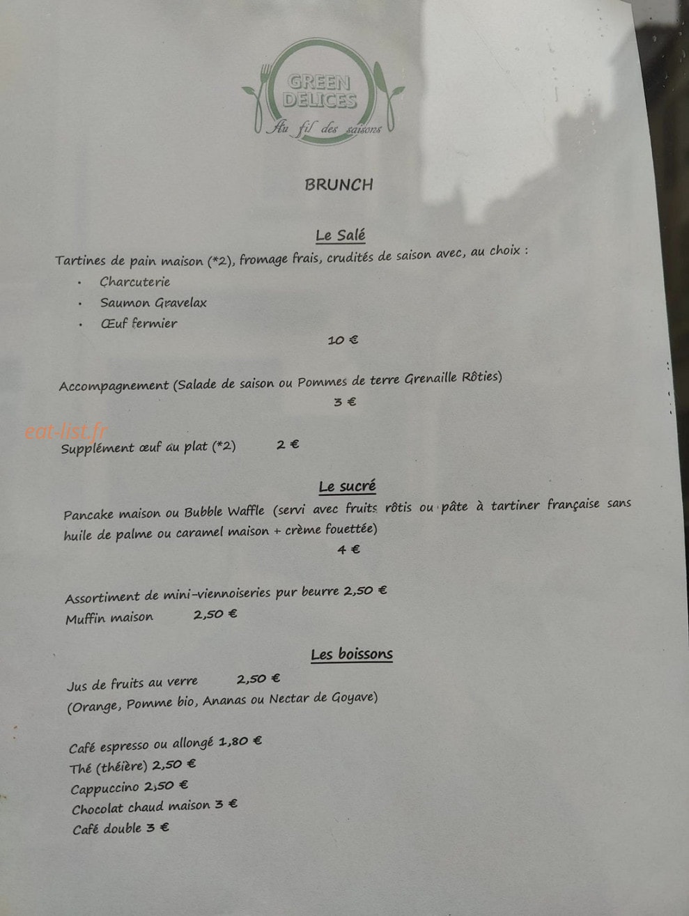 Green Délices — carte page 1