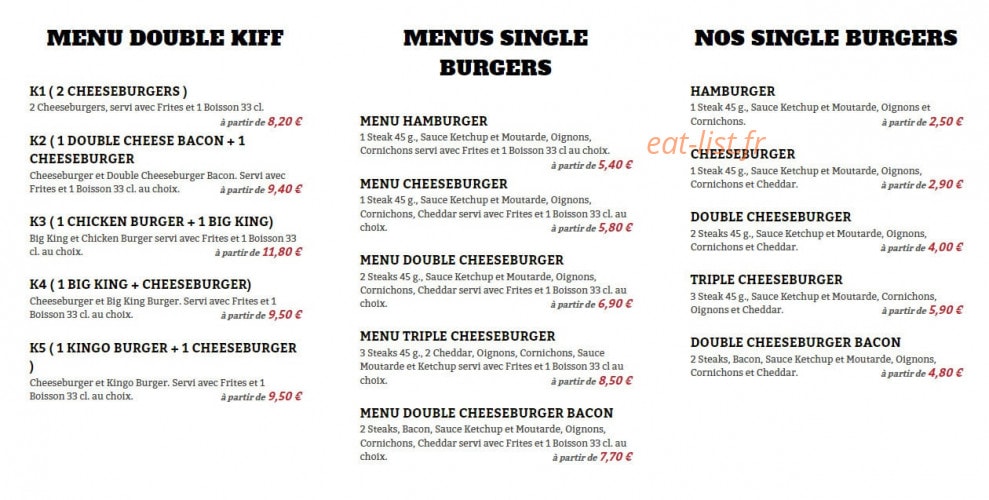 Kingo burger — carte page 1