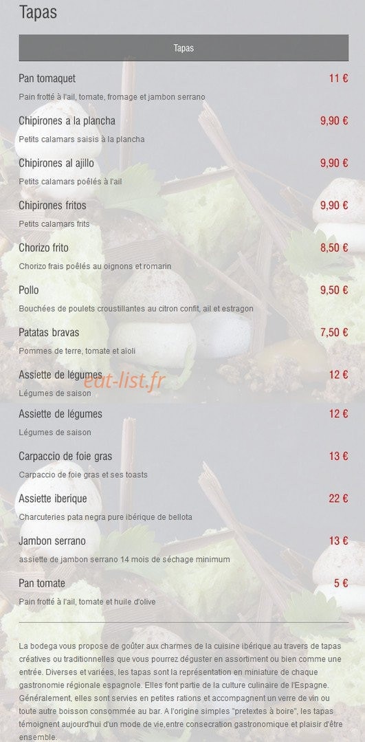 La Bodega — carte page 1