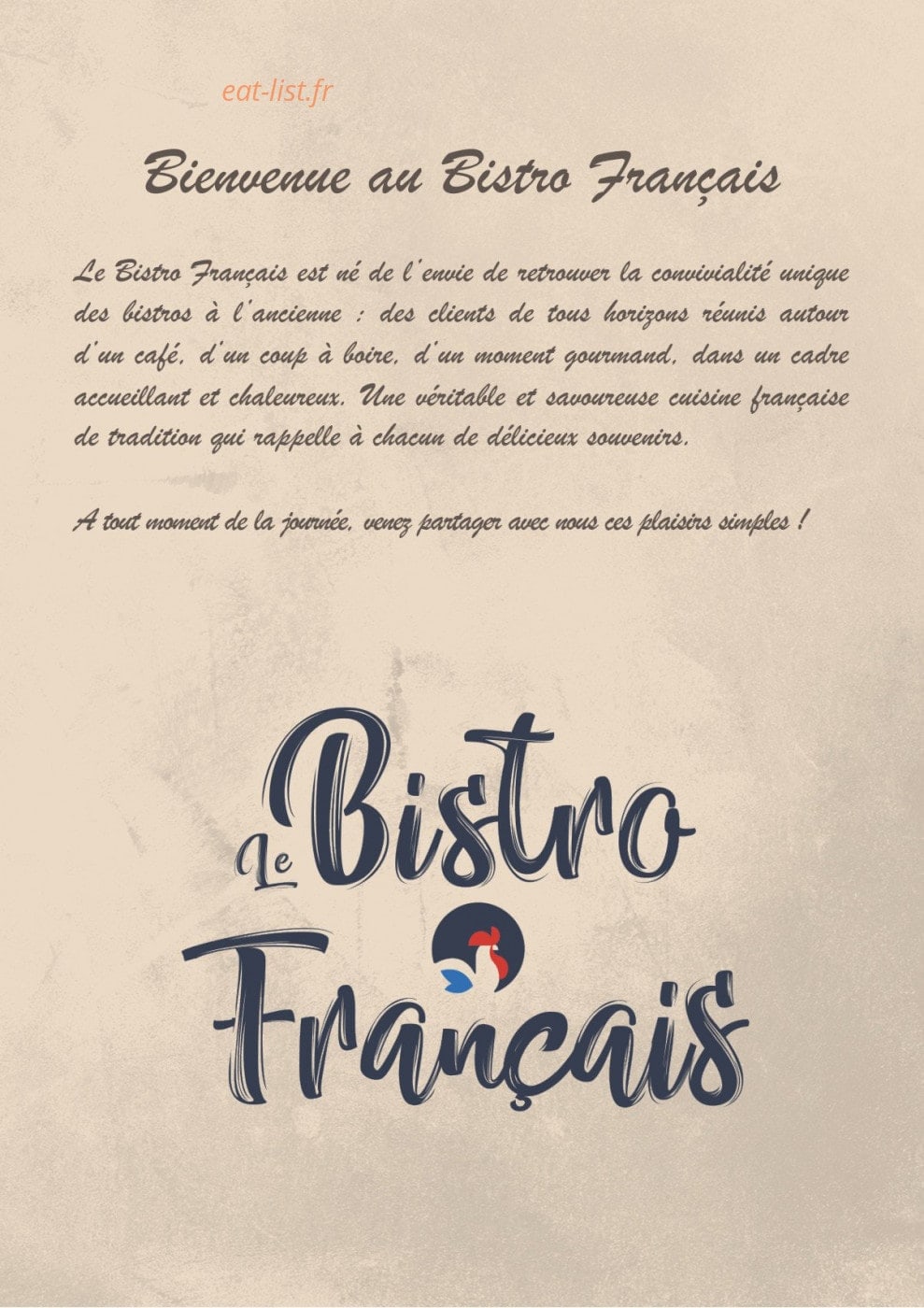 Le Bistro Francais — carte page 1