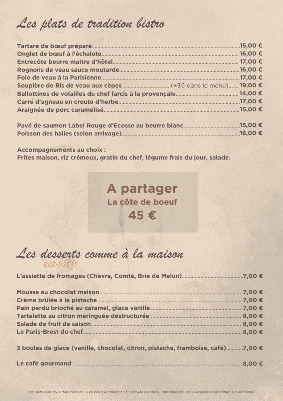 Le Bistro Francais — carte page 3