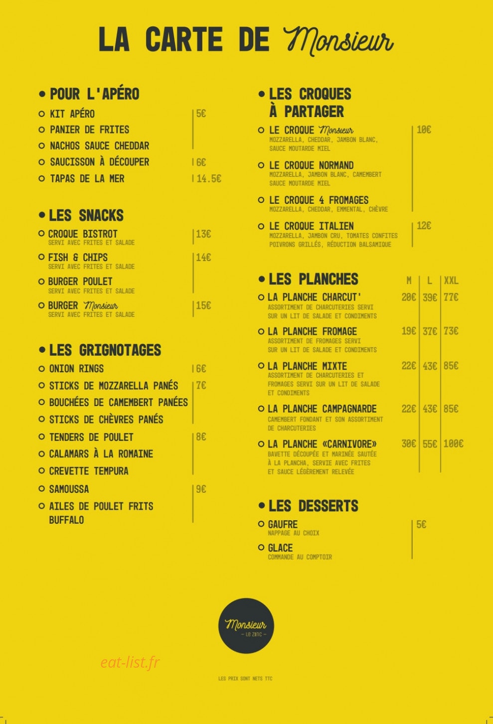 Monsieur le Zinc — carte page 1