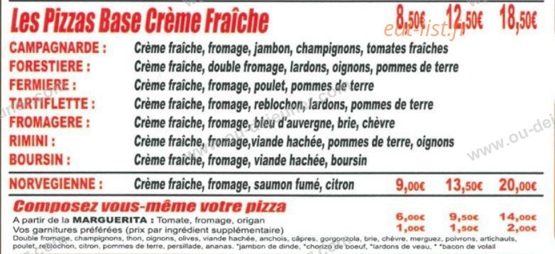 Planet Pizza — carte page 4