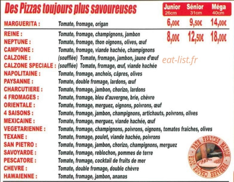 Planet Pizza — carte page 2