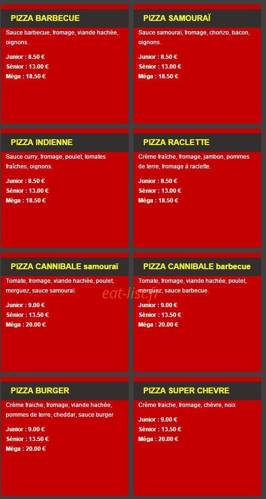 Planet Pizza — carte page 3