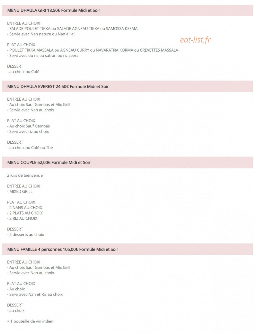 Restaurant Mont Everest — carte page 8