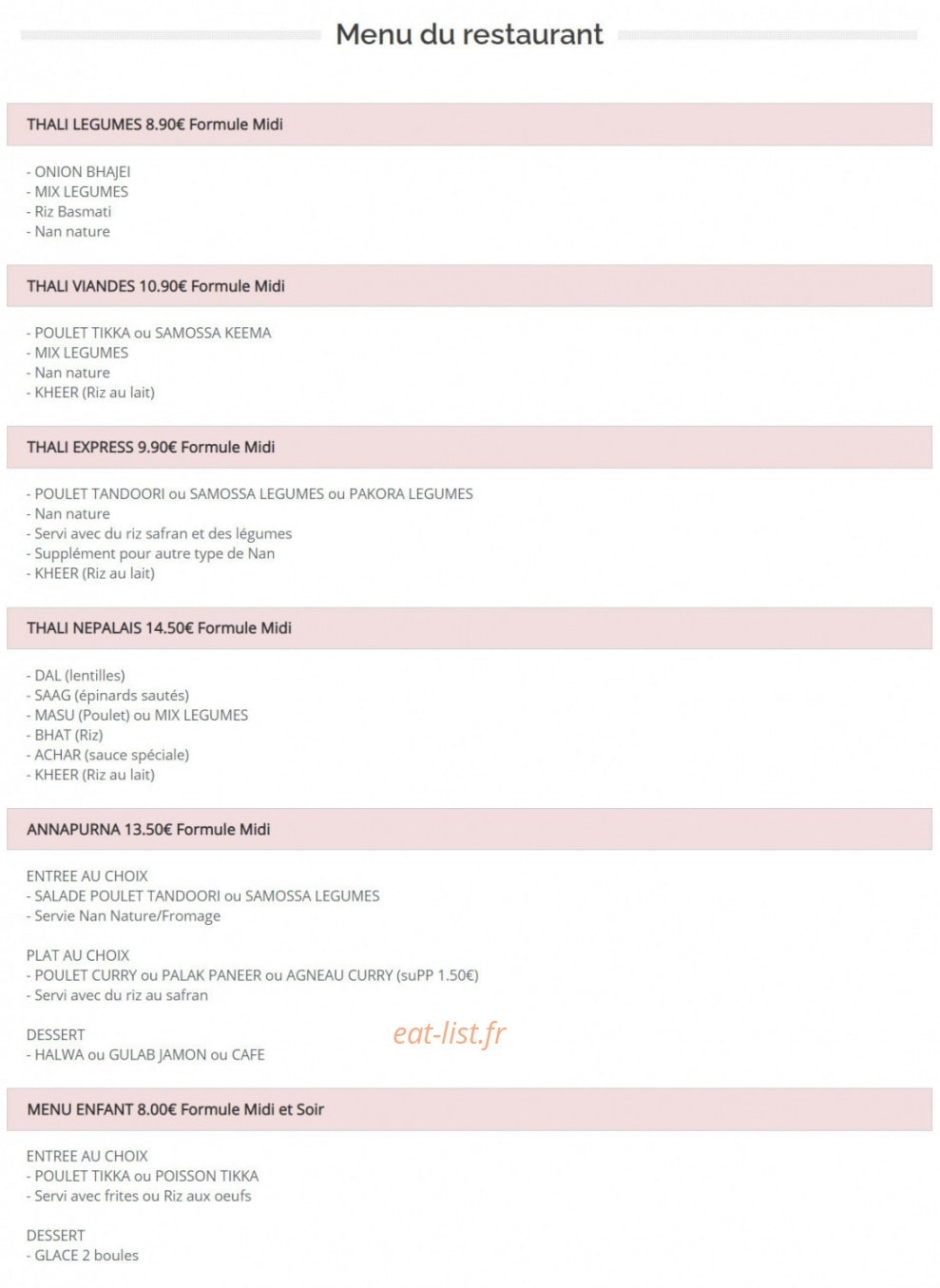 Restaurant Mont Everest — carte page 7