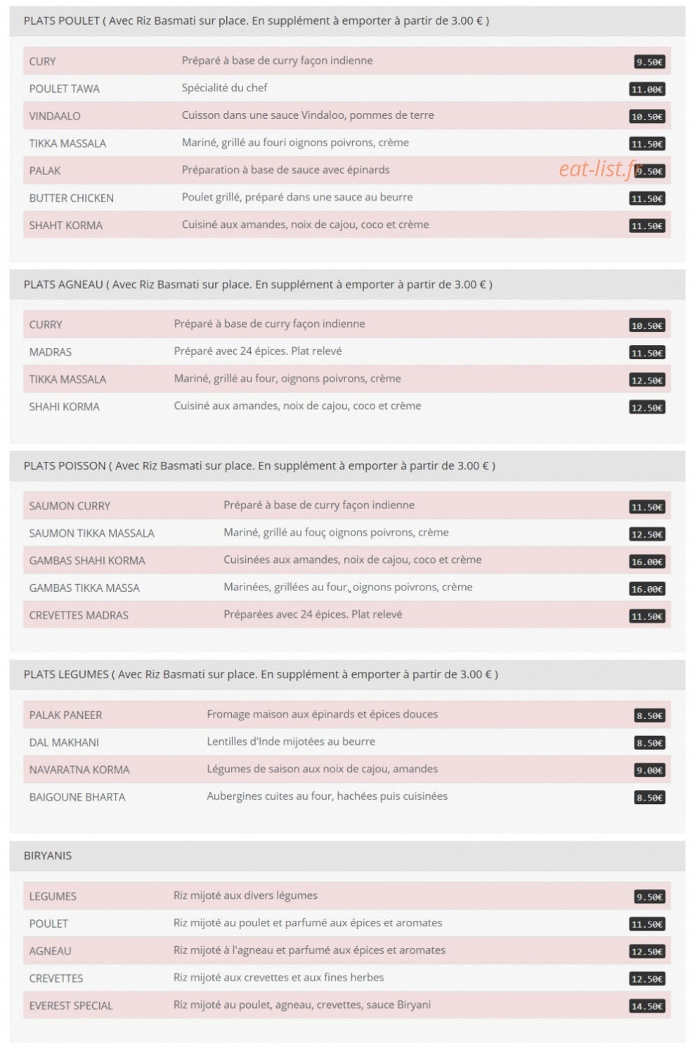 Restaurant Mont Everest — carte page 2