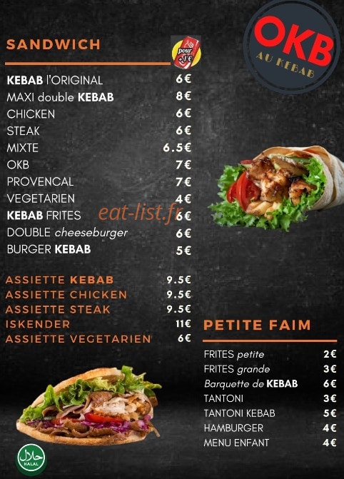 OKB au kebab — carte page 1