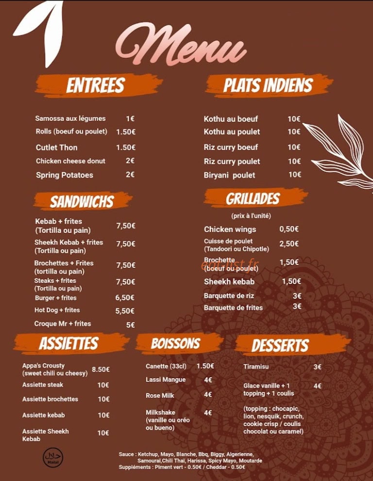Appa's Kitchen — carte page 1
