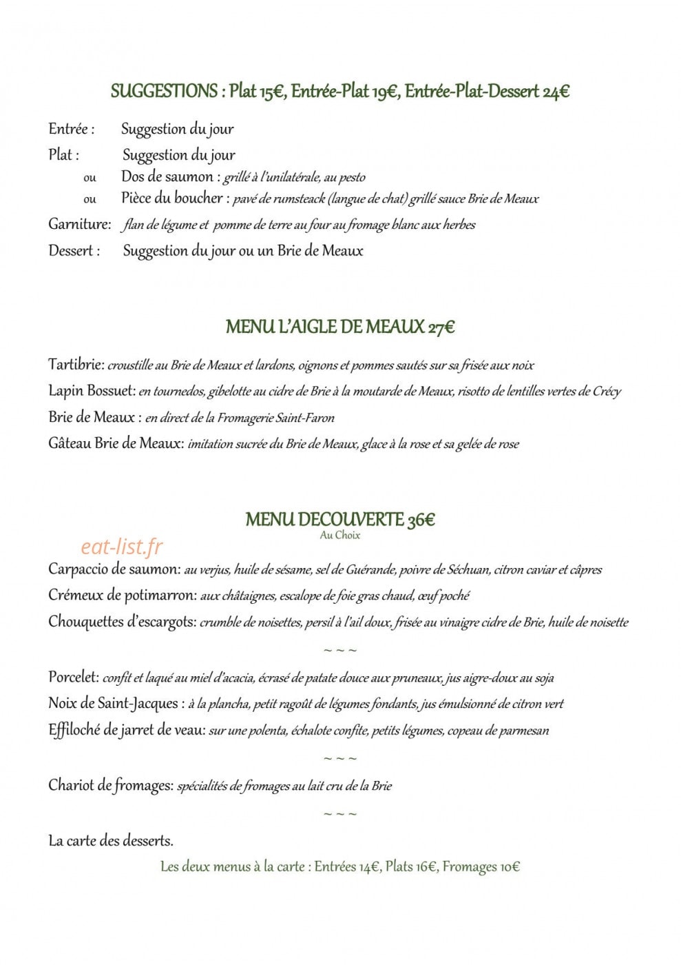 Auberge du Champ de Mars — carte page 1