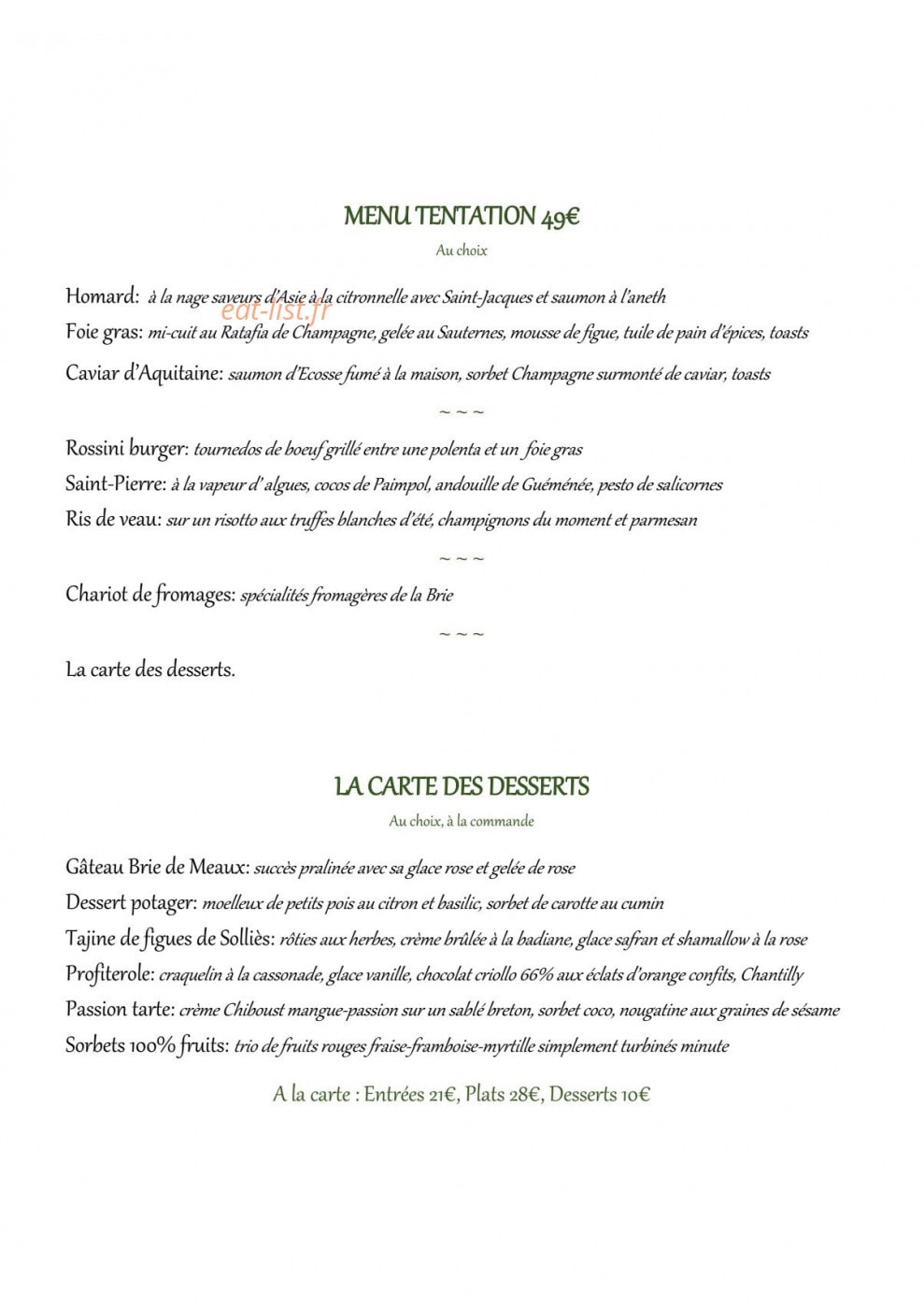 Auberge du Champ de Mars — carte page 2