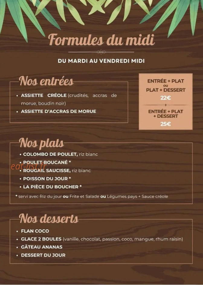 La Table Antillaise — carte page 1
