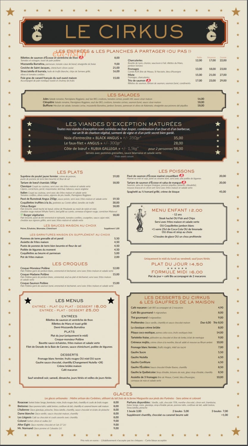 Le Cirkus — carte page 2