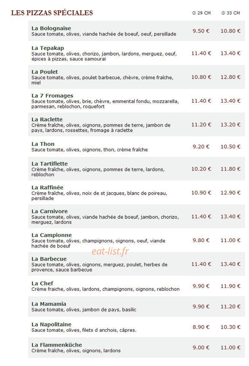 Le Kiosque à Pizzas — carte page 1