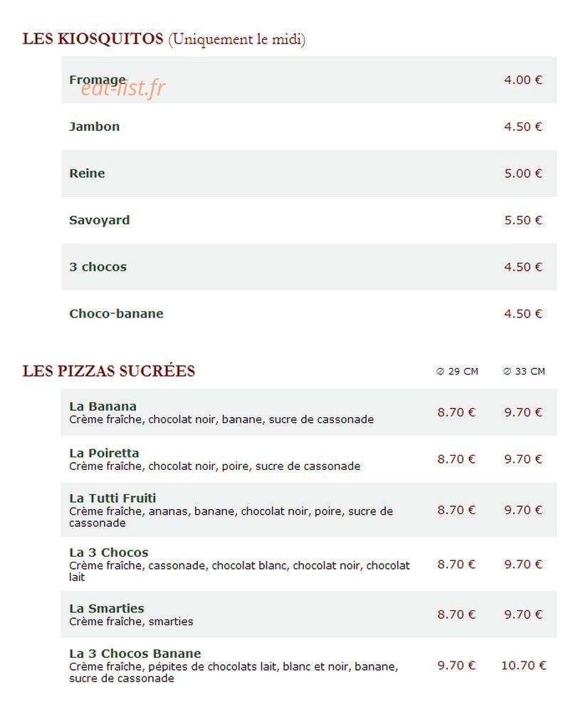 Le Kiosque à Pizzas — carte page 2