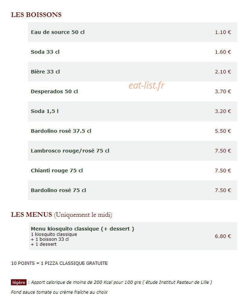 Le Kiosque à Pizzas — carte page 4